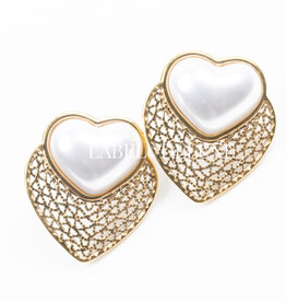 Label Deluxe Bijoux Label Deluxe B oorbellen LDLGOheartpearl Earrings hearts stud gold 24 MM