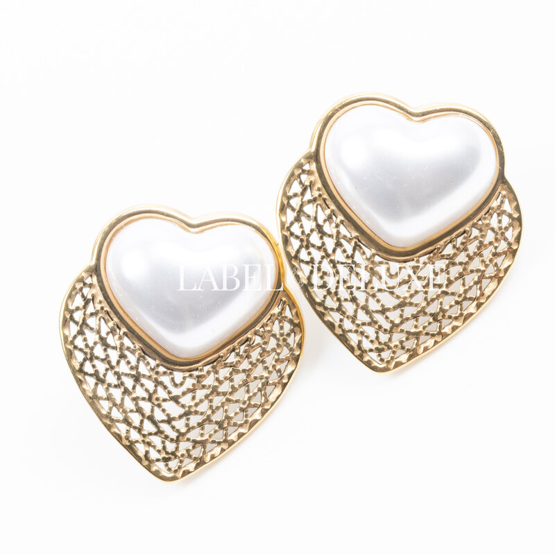 Label Deluxe Bijoux Label Deluxe B oorbellen LDLGOheartpearl Earrings hearts stud gold 24 MM