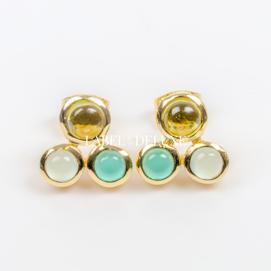 Label Deluxe Collection Label Deluxe C oorbellen LDLGOtourmaline Earrings Tourmaline , green onyx & Chalcedony gold 12 MM