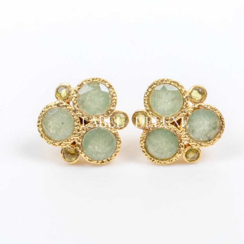 Label Deluxe Collection Label Deluxe C oorbellen LDLGOgreenaventurine Earrings green aventurine & tourmaline 18K gold 12 MM 22 MM
