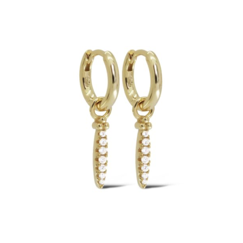 Karma Jewelry Karma Jewelry oorbellen  A126GP Earrings hoos Mari Zirconia 925 silver gold plated 28 MM