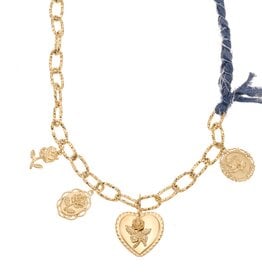 Rose & Camellia Rose & Camellia ketting 616501 Necklace jeans blue with charms 50 CM