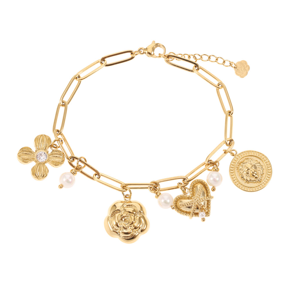 Rose & Camellia Rose & Camellia armband 14505 Bracelet Vintage charms pearls gold 16+ 3 CM