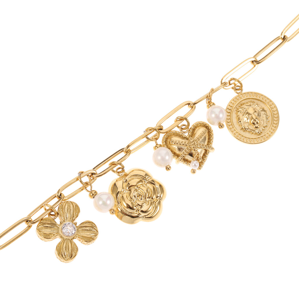 Rose & Camellia Rose & Camellia armband 14505 Bracelet Vintage charms pearls gold 16+ 3 CM