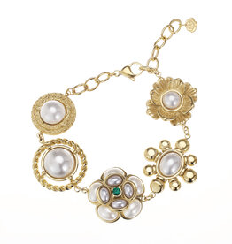 Rose & Camellia Rose & Camillia armband 4504 Bracelet Vintage flowers green & pearl gold 16 + 3 CM