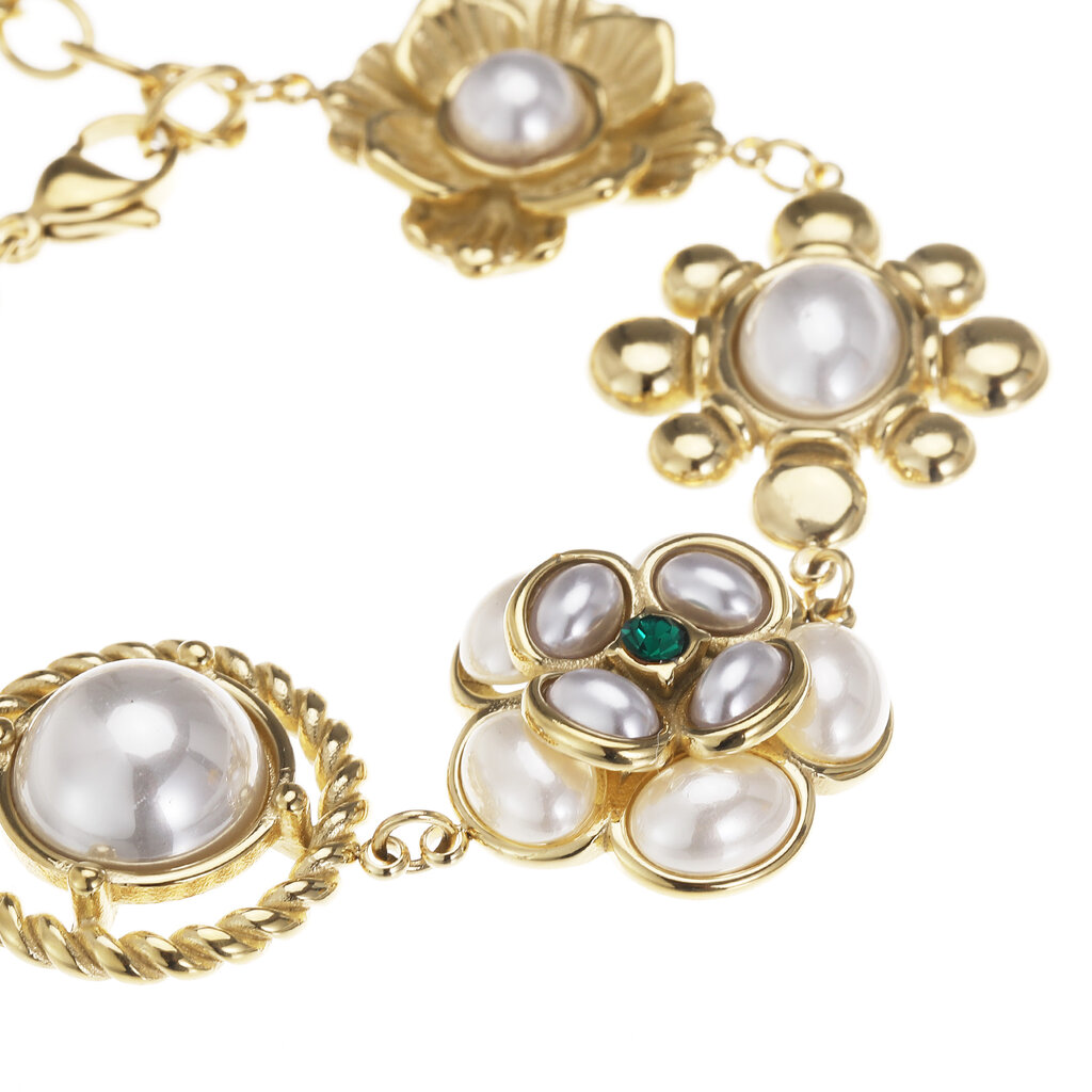 Rose & Camellia Rose & Camillia armband 4504 Bracelet Vintage flowers green & pearl gold 16 + 3 CM