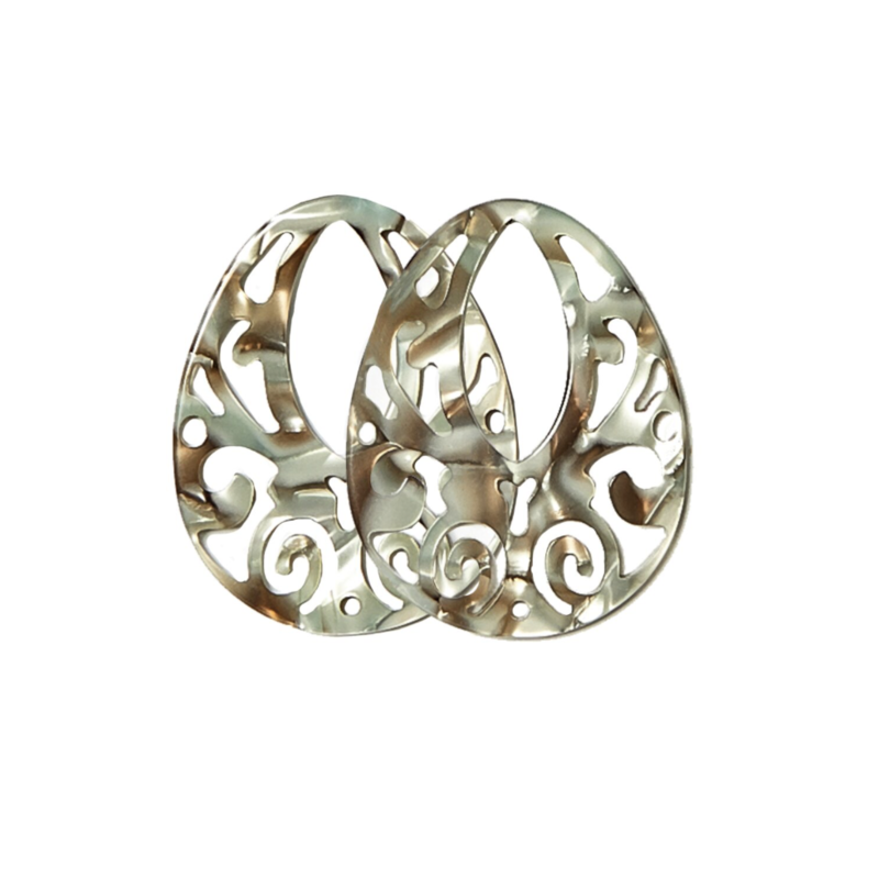 Bauer Basics Bauer Basics oorbel hangers Acetaat druppel opengewerkt M grijs blauw 4,5 cm