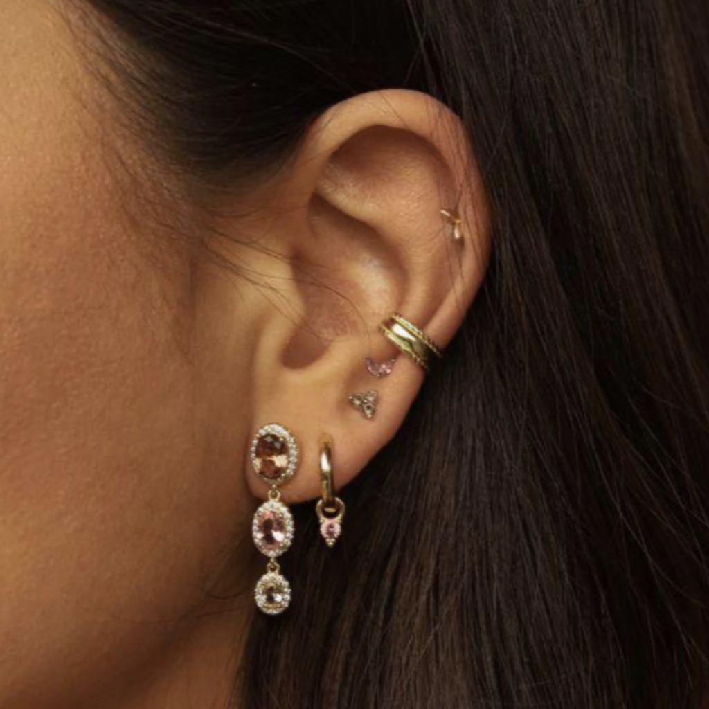 Karma Jewelry Karma Jewelry oorbellen X192GP_ SA Earrings symbols XL Rosa Salmon 925 Silver gold plated 30 MM