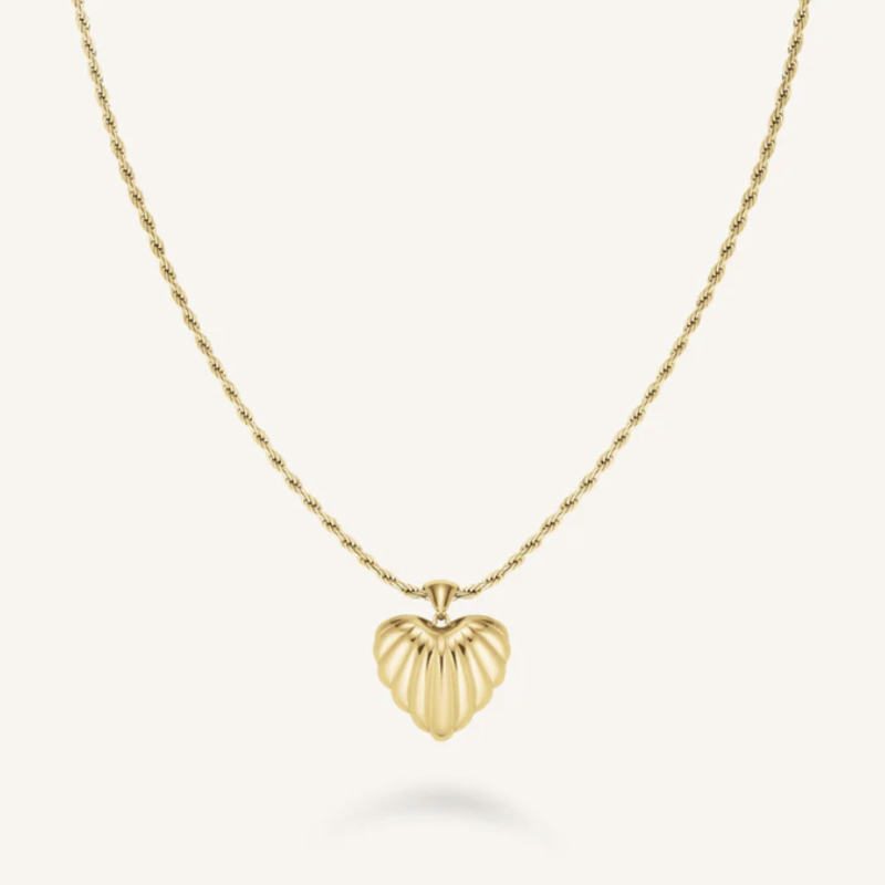 Rosefield Rosefield ketting JNHPG-J1007 Necklace Ridged Heart Pendant gold 44 + 4 CM