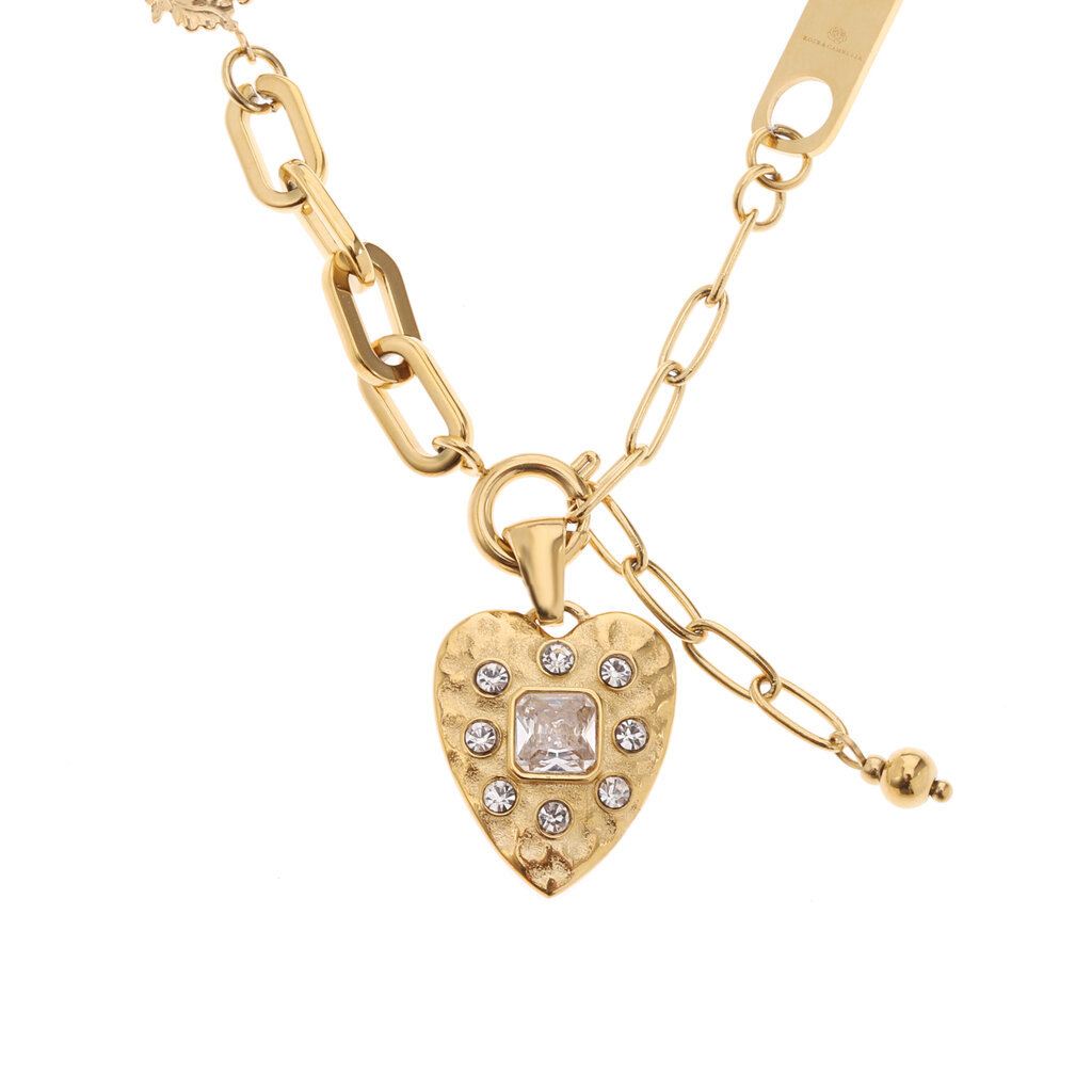 Rose & Camellia Rose & Camellia ketting 10951 Necklace heart stones gold 40 + 5 CM