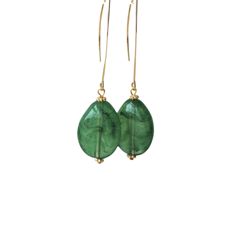 Ellen Meijer Ellen Meijer Oorbellen Ellips groene resin hangers gold plated 6 CM