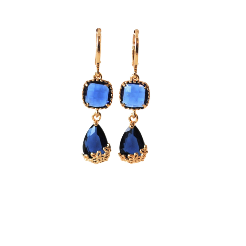 Ellen Meijer Ellen Meijer oorbellen Crystal blue goud 3CM