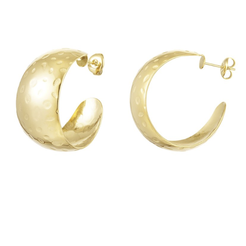 Yehwang Yehwang oorbellen 0291599-188 Earrings moon stips gold 3.2 CM