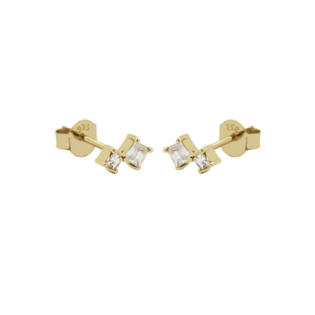 Karma Jewelry Karma Jewelry oorknopjes R68GP Earrings zirconia earstuds Symbols Double squared gold plated