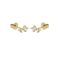 Karma Jewelry Karma Jewelry oorknopjes R68GP Earrings zirconia earstuds Symbols Double squared gold plated