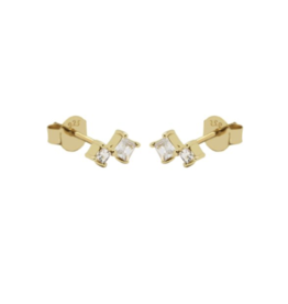 Karma Jewelry Karma Jewelry oorknopjes R68GP Earrings zirconia earstuds Symbols Double squared gold plated