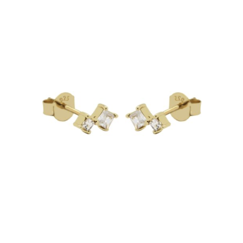 Karma Jewelry Karma Jewelry oorknopjes R68GP Earrings zirconia earstuds Symbols Double squared gold plated