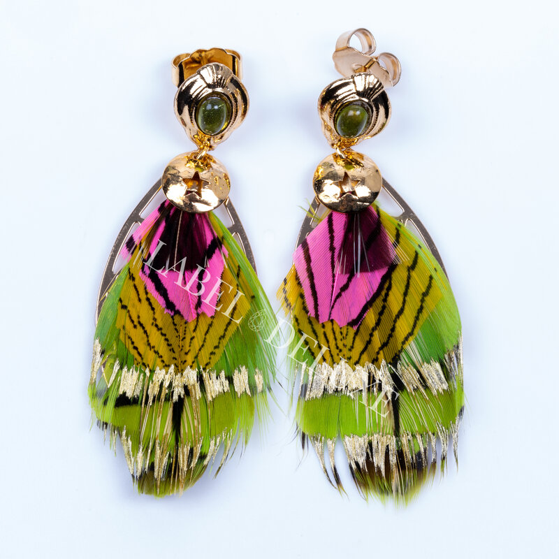 Gas Bijoux Jewelry Gas Bijoux oorbellen 162160 Earrings Sao Feathers mini green yellow pink gold