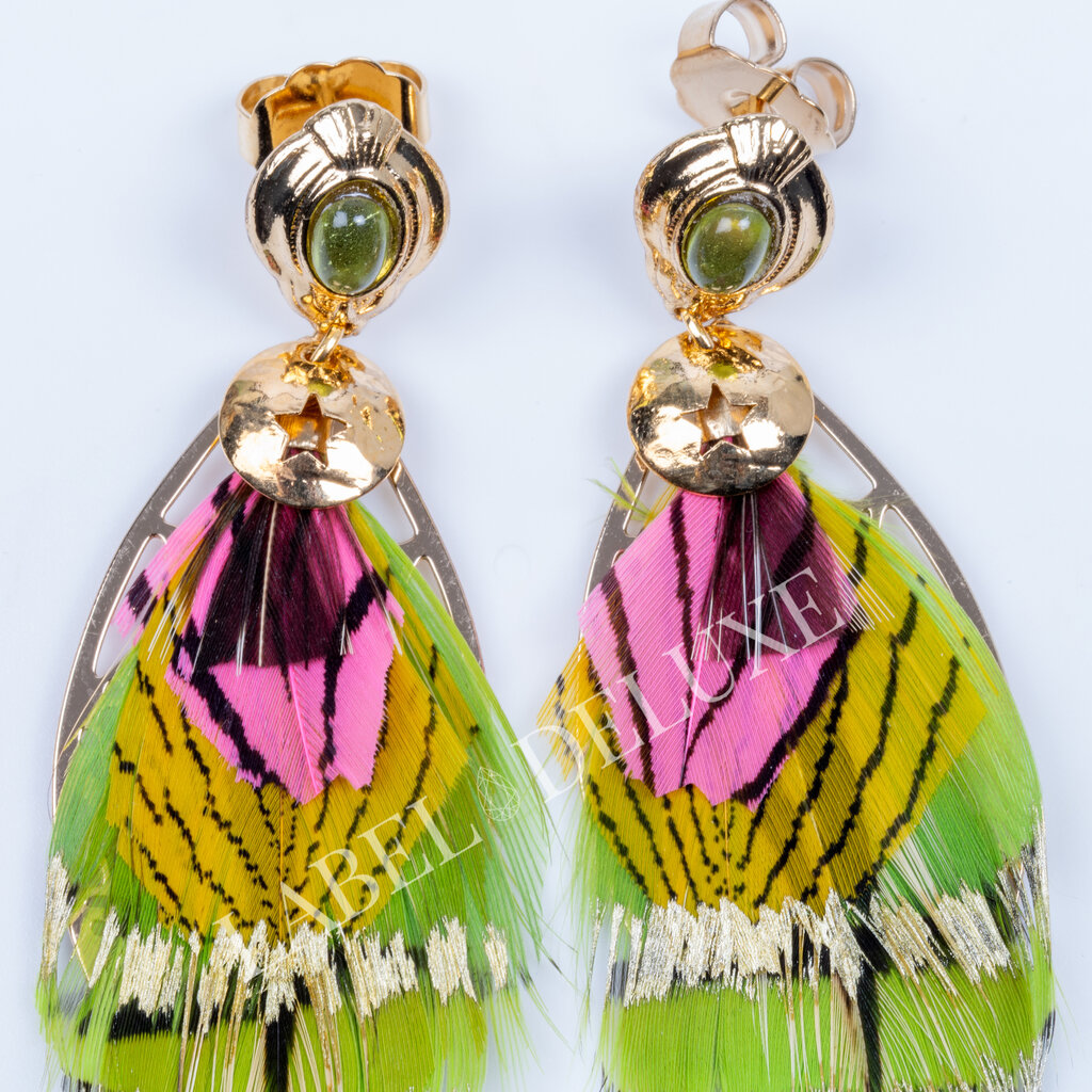 Gas Bijoux Jewelry Gas Bijoux oorbellen 162160 Earrings Sao Feathers mini green yellow pink gold