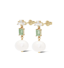 Karma Jewelry Karma Jewelry oorbellen X198_G Earrings Symbols XL Bowie zirconia pearl Green 2 CM