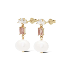 Karma Jewelry Karma Jewelry oorbellen X198_SA Earrings Symbols XL Bowie zirconia pearl Salmon 925 silver gold plated  2 CM