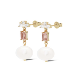 Karma Jewelry Karma Jewelry oorbellen X198_SA Earrings Symbols XL Bowie zirconia pearl Salmon 925 silver gold plated  2 CM