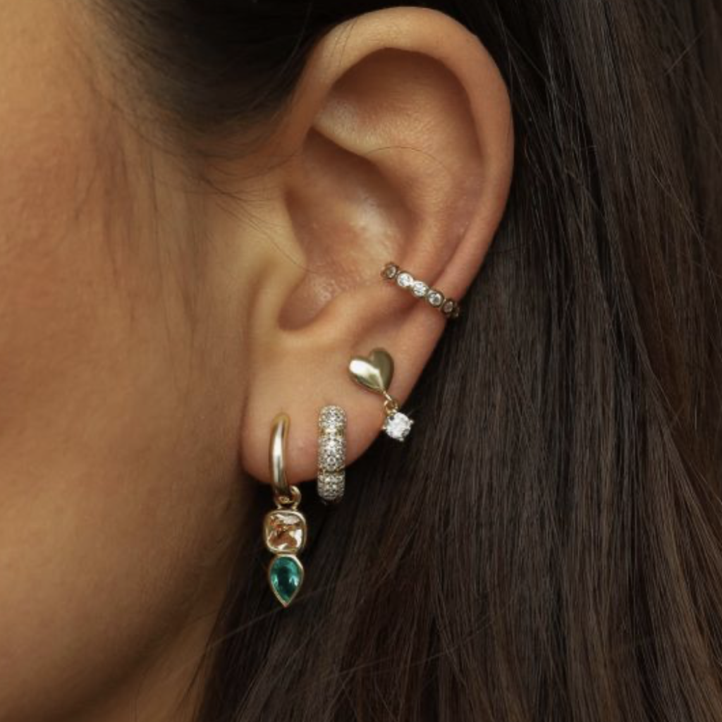 Karma Jewelry Karma Jewelry oorbellen H632S Earrings hinged hoops Cellie zirconia 925 sterling silver 1.3 CM