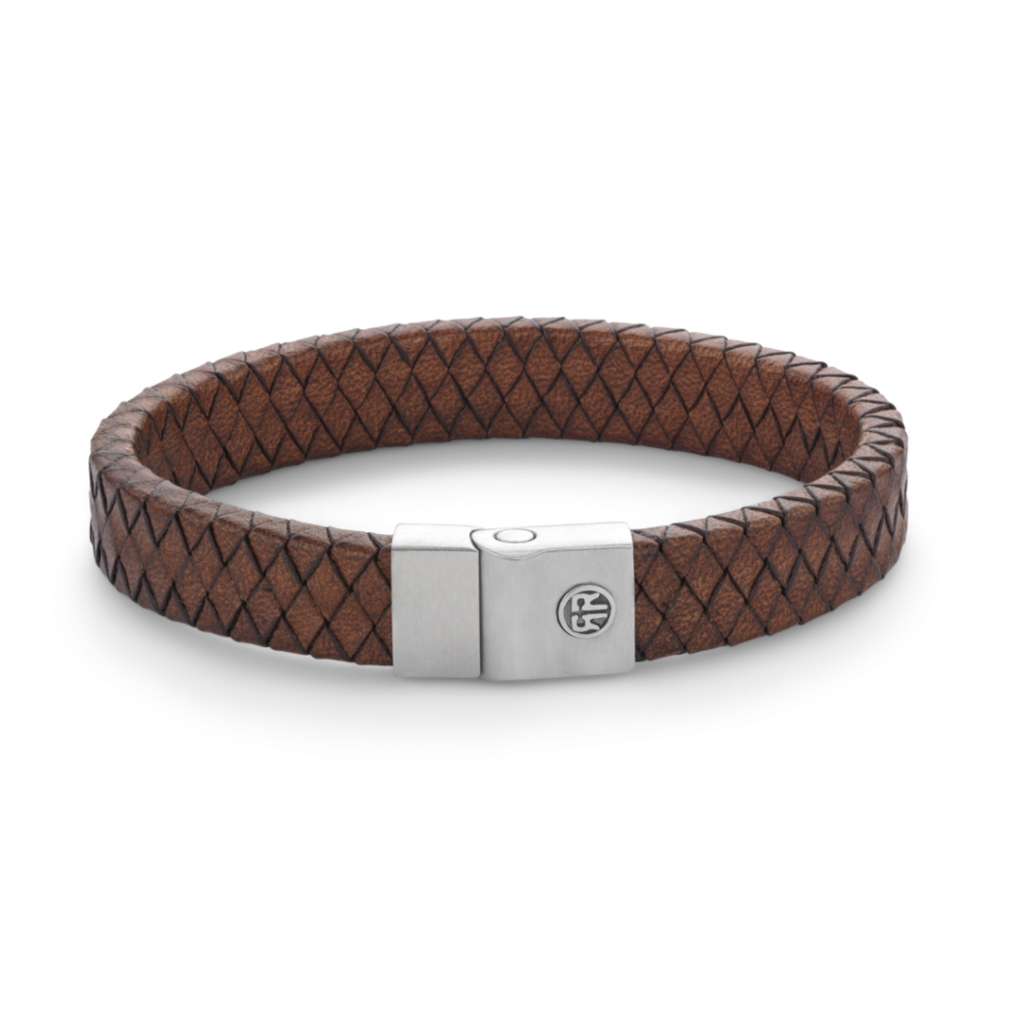 Rebel & Rose Rebel & Rose armband RR-M0043-S Full Metal Leather Premium Vintage Brown - 12 mm