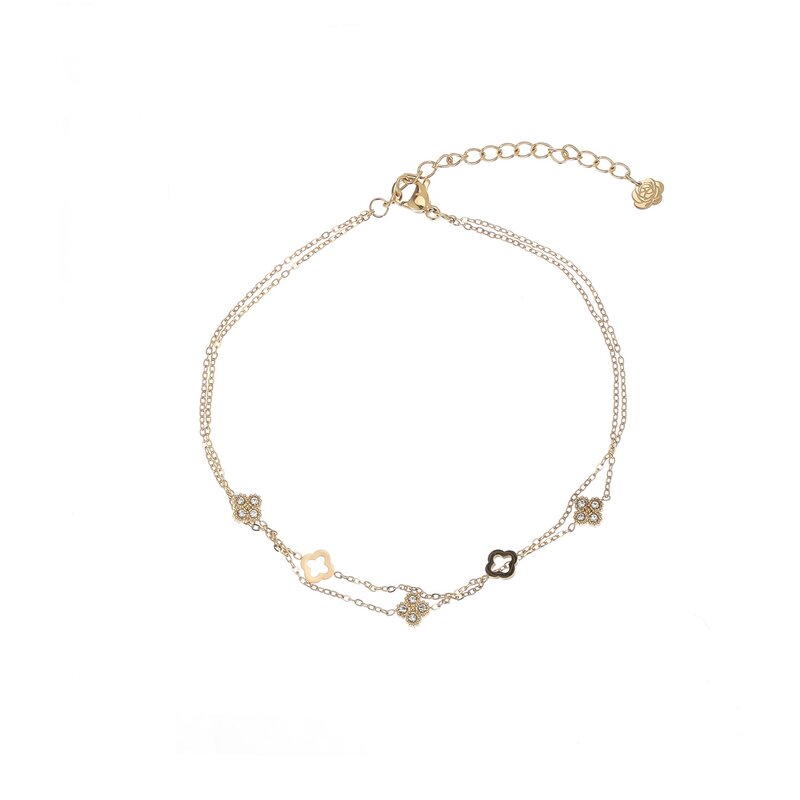Rose & Camellia Rose & Camellia Enkelbandje 07952 Anklet mini clover gold 22 + 5 CM