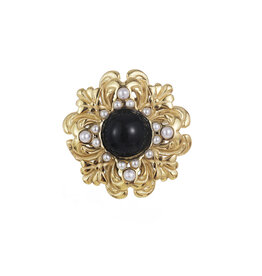 Rose & Camellia Rose & Camellia Broche 5951 Vintage Flower black with pearls & stones gold