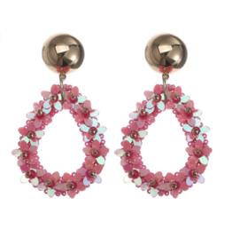 Label Deluxe Bijoux Candy Sweet oorbellen 28507 Earrings pink flowers gold 6.5 CM