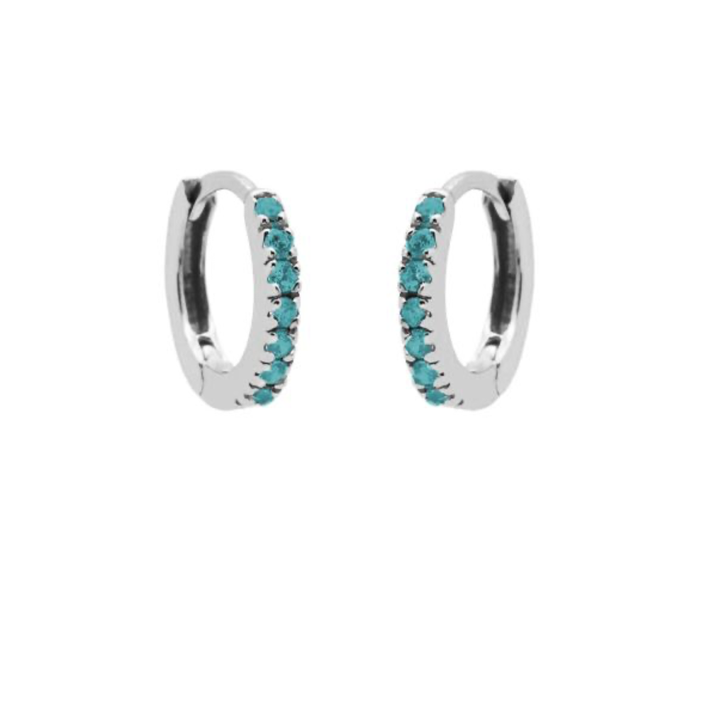 Karma Jewelry Karma Jewelry oorbellen M2605S_T Plain hoops round zirconia Turquoise 925 silver 13 MM