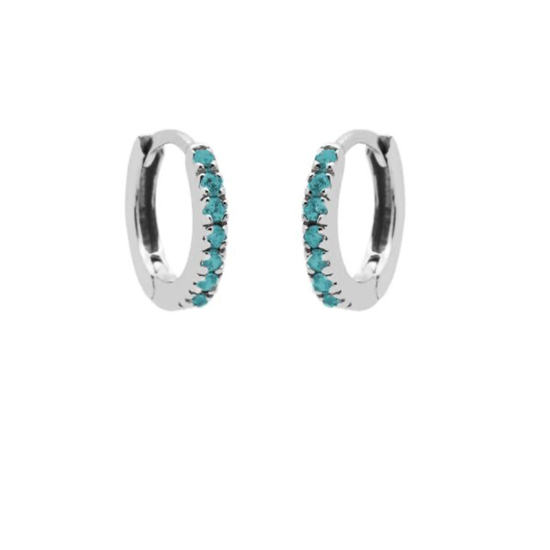Karma Jewelry Karma Jewelry oorbellen M2605S_T Plain hoops round zirconia Turquoise 925 silver 13 MM