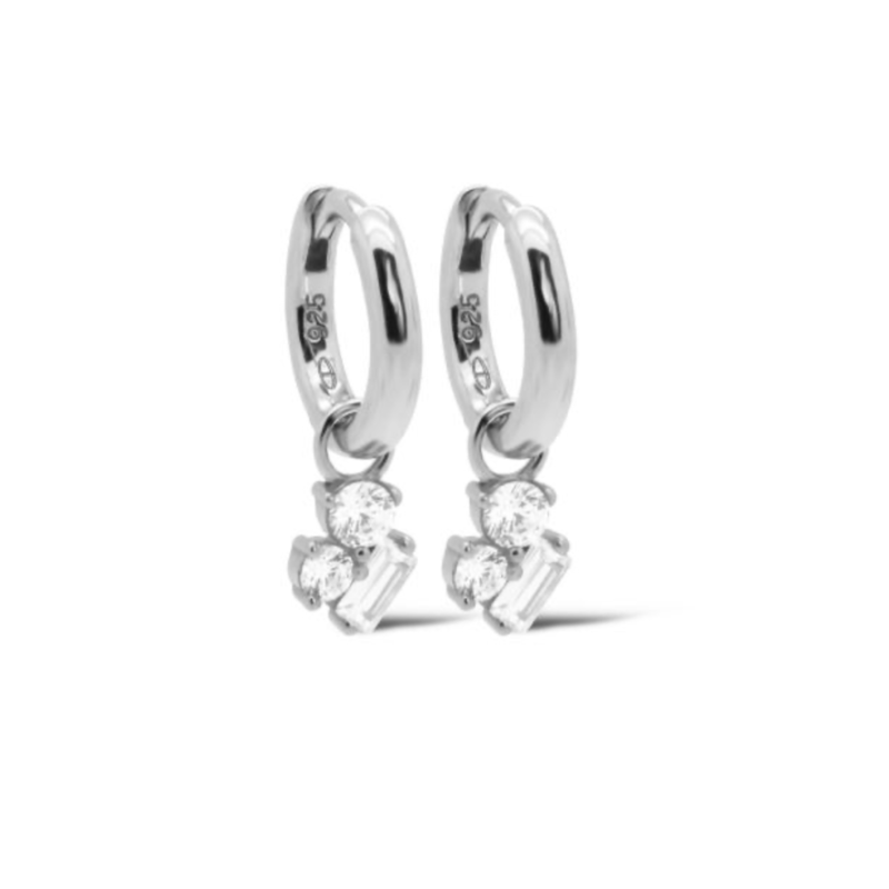 Karma Jewelry Karma Jewelry oorbellen A159S Earrings hinged hoops  Nien Baguette 925 silver 19 MM