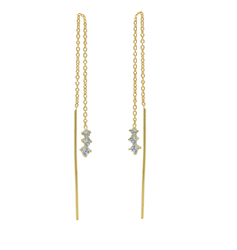 Karma Jewelry Karma Jewelry oorbellen P30GP Earrings pull through Triple diamond 925 silver gold plated 17 CM