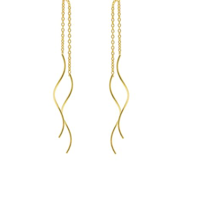 Karma Jewelry Karma Jewelry oorbellen M1358 Earrings pull through Wave 925 silver gold plated 17 CM