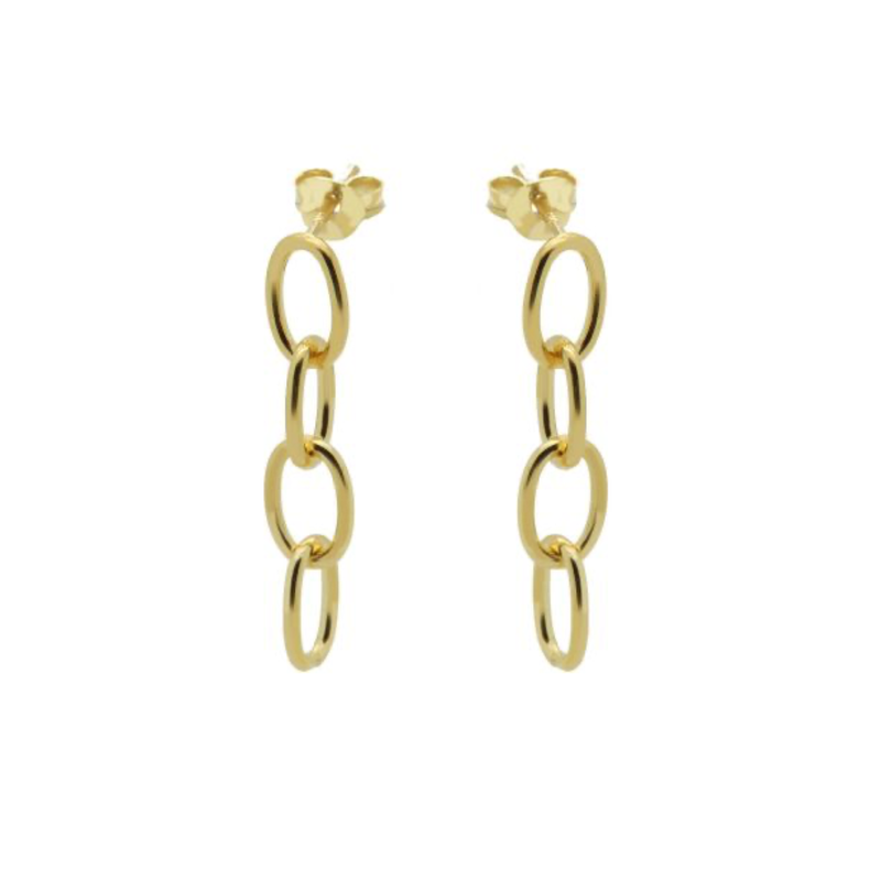 Karma Jewelry Karma jewelry oorbellen X128GP Ear studs Hanging chain 925 silver gold plated 24 MM