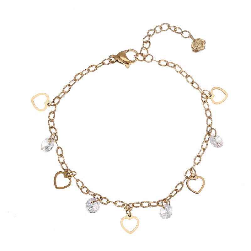 Rose & Camellia Rose & Camellia armband 5953 Bracelet Little hearts & stones gold 16 + 3 CM
