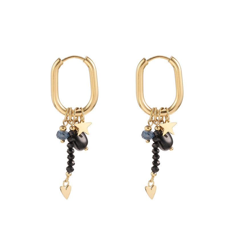 Rose & Camellia Rose en camelia oorbellen 08954 Earrings Black Gold