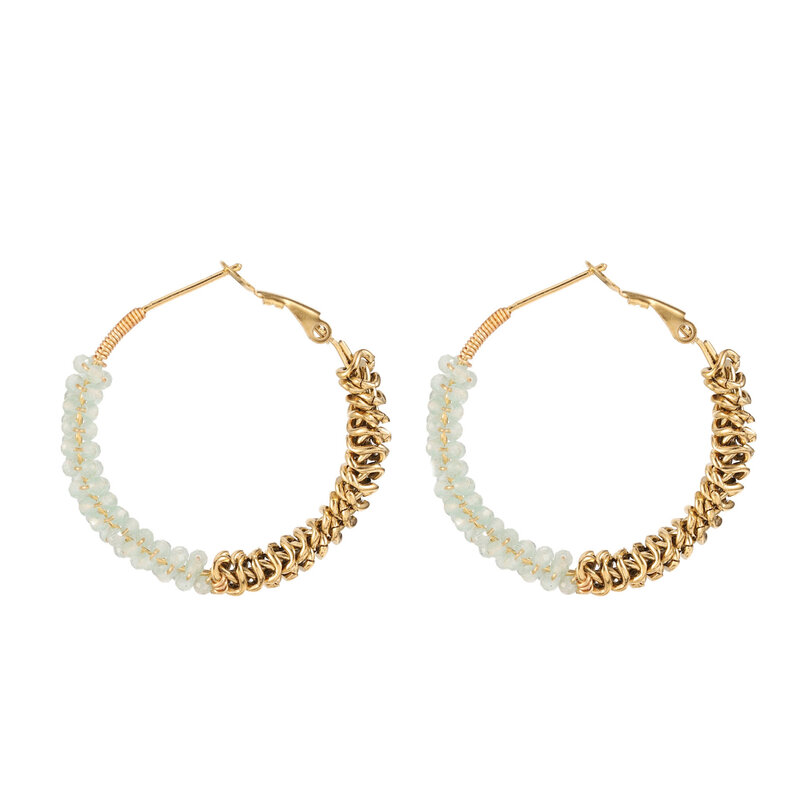Rose & Camellia Rose & Camellia oorbellen 10955 Earrings hoops mint green gold 3.4 CM