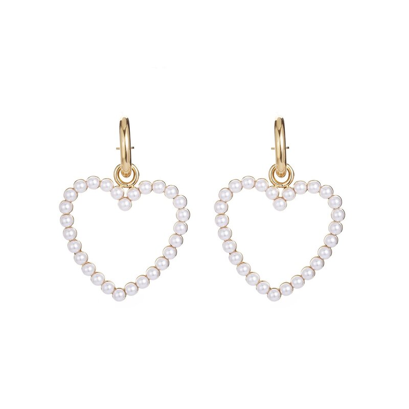 Rose & Camellia Rose & Camellia oorbellen 10505 Earrings hearts pearls gold 6 CM