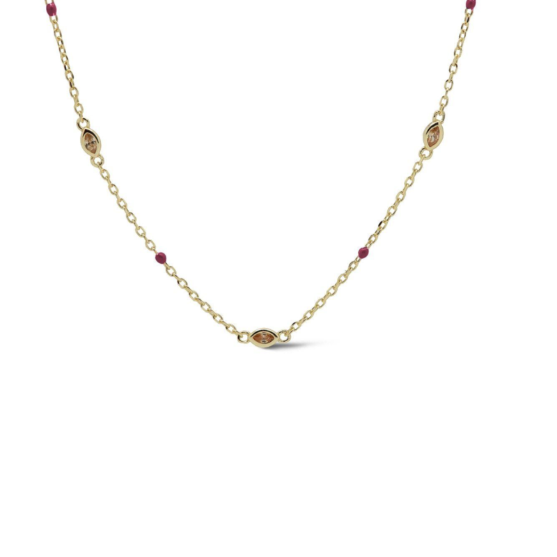 Karma Jewelry Karma Jewelry ketting T310GP_RR Jolly Necklace Ruby red 925 silver gold plated