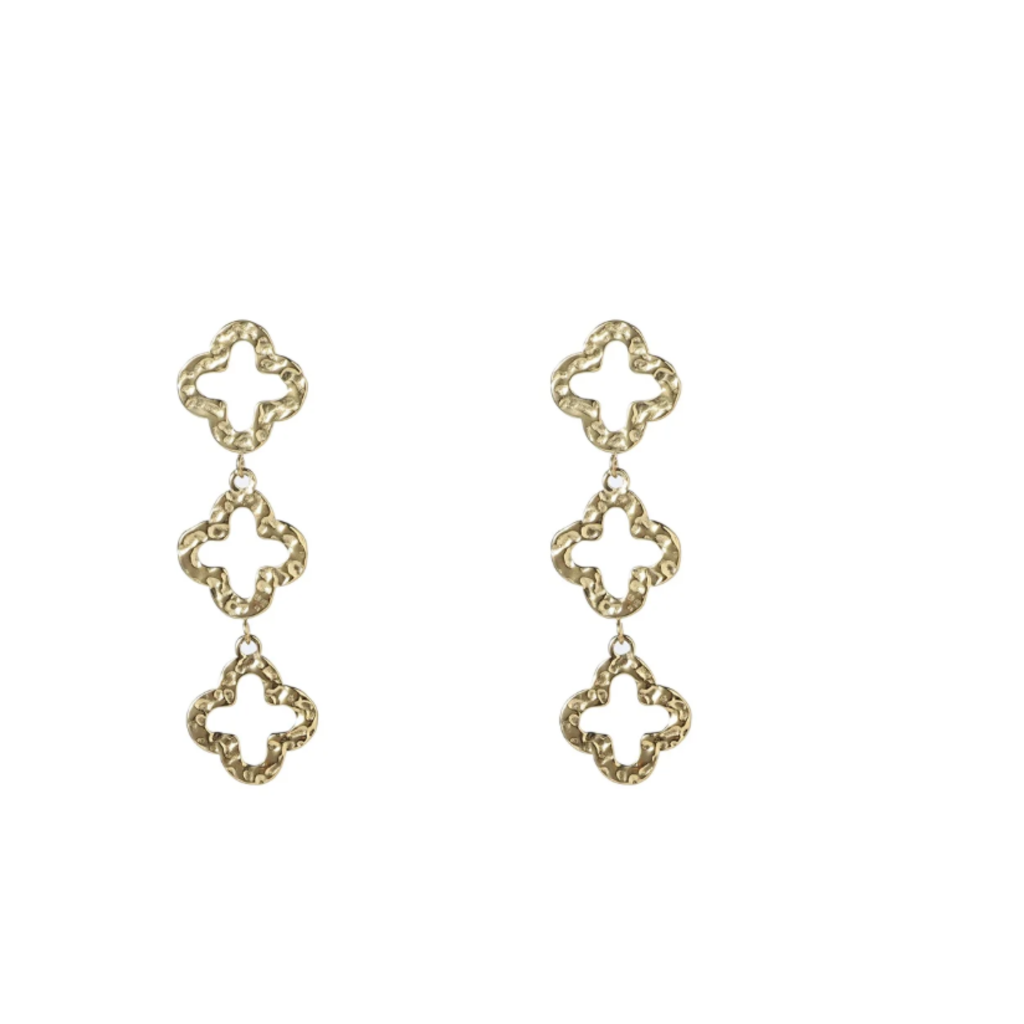Day & Eve by Go Dutch D&E by Go Dutch oorbellen E4229-2 Earrings Triple clover dangle stainless steel gold 5 CM