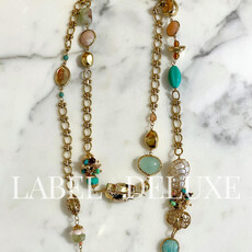 Gas Bijoux Jewelry Gas Bijoux ketting 496144 Sautoir Victorien long necklace pearls & colourful gemstones gold