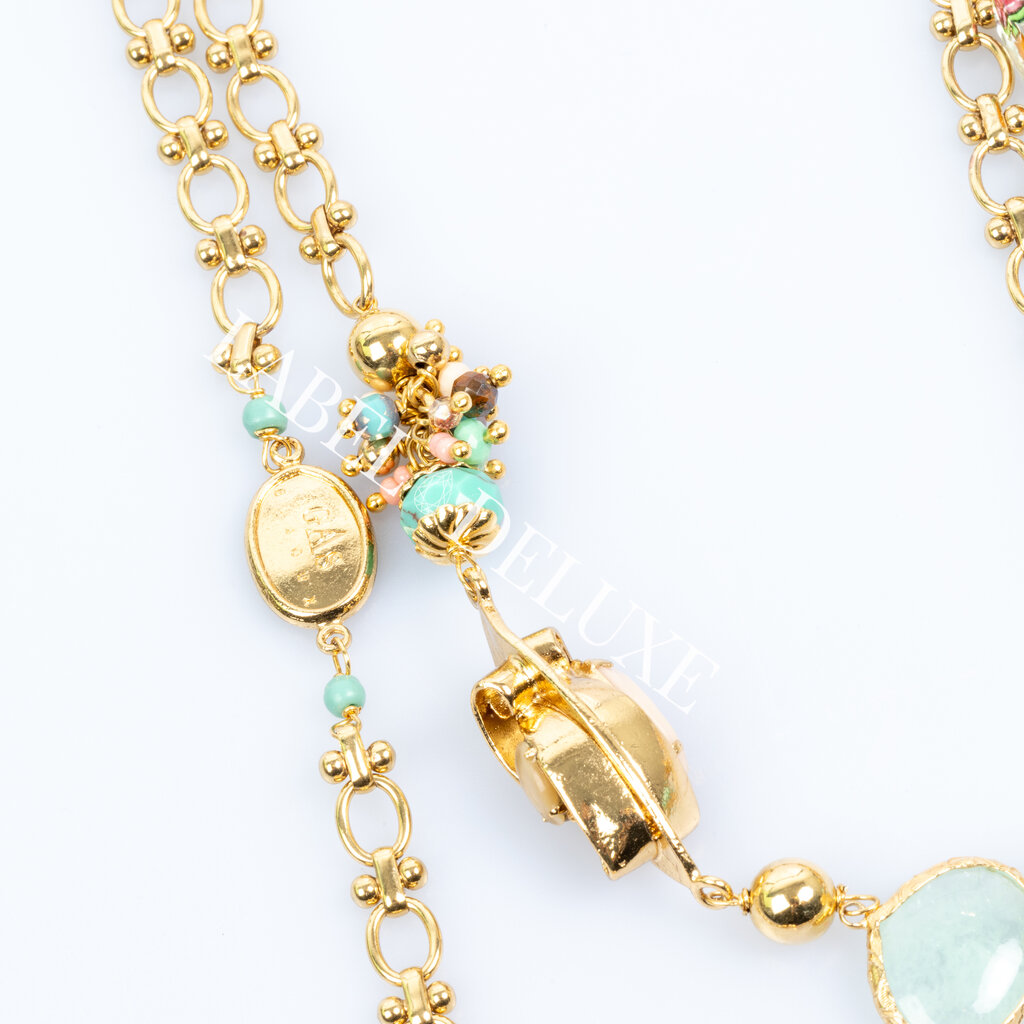 Gas Bijoux Jewelry Gas Bijoux ketting 496144 Sautoir Victorien long necklace pearls & colourful gemstones gold