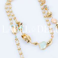 Gas Bijoux Jewelry Gas Bijoux ketting 496144 Sautoir Victorien long necklace pearls & colourful gemstones gold