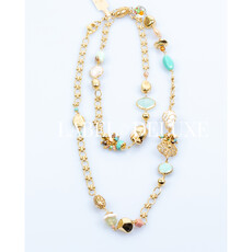 Gas Bijoux Jewelry Gas Bijoux ketting 496144 Sautoir Victorien long necklace pearls & colourful gemstones gold