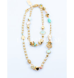 Gas Bijoux Jewelry Gas Bijoux ketting 496144 Sautoir Victorien long necklace pearls & colourful gemstones gold