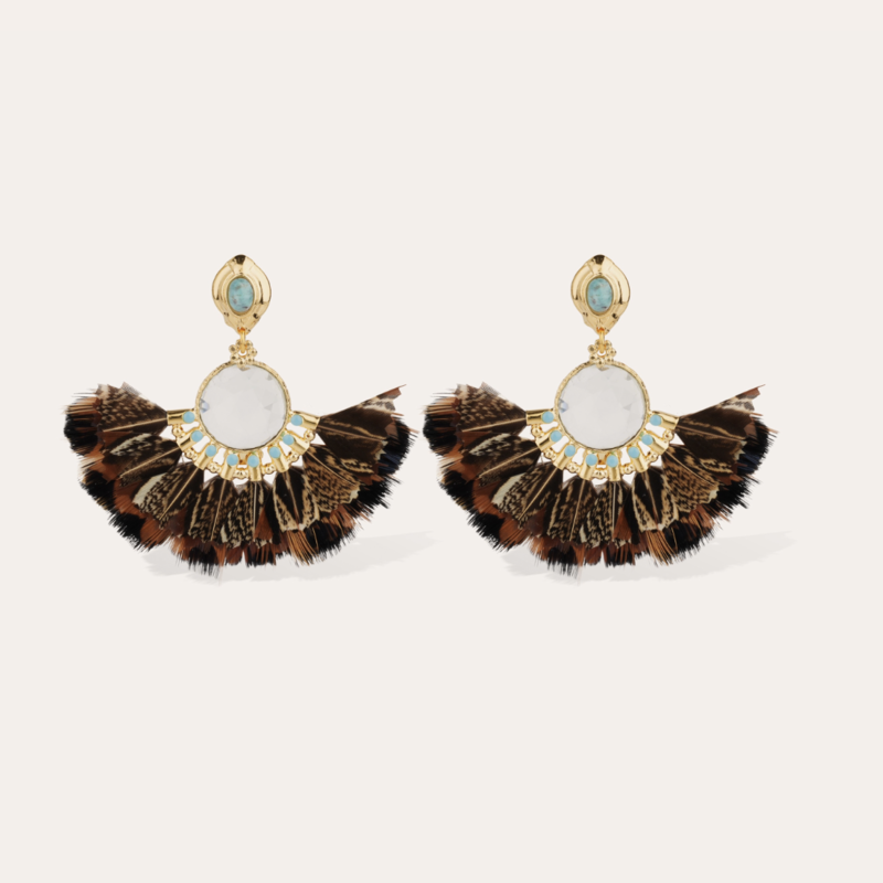Gas Bijoux Jewelry Gas Bijoux oorbellen 706863 Earrings Boucles d'oreilles Serti Gaia dorées Brown Blue gold 6 / 6,5 CM