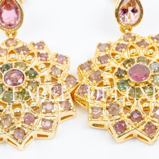 Label Deluxe Collection Label Deluxe Oorbellen LDLGOtoermalijn Earrings gemstones green pink 18 K gold plated  5 CM